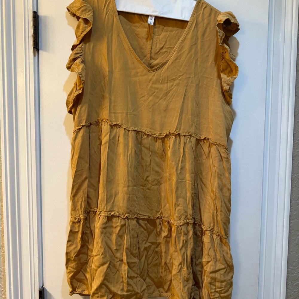 Women's Ruffled Sleeveless Dress in Mustard